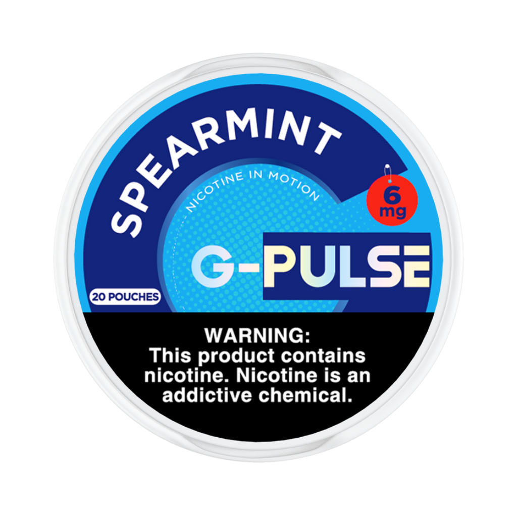 G-Pulse spearmint nicotine pouch packaging on a white background